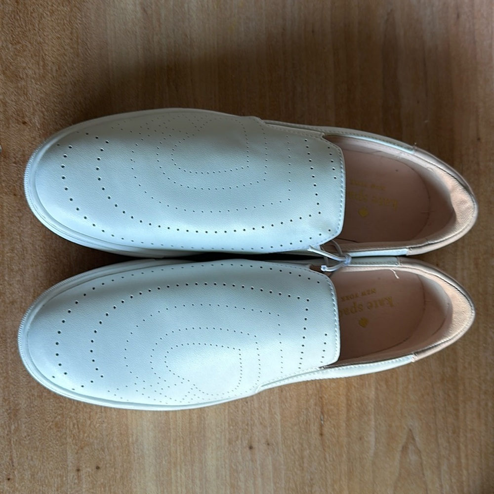 NWOB $160 KATE SPADE Azores Slip-On Leather Sneakers Perforated White Loafers